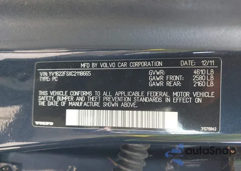 2012 Volvo S60 T5 из США, поврежденный, VIN YV1622FSXC2118665